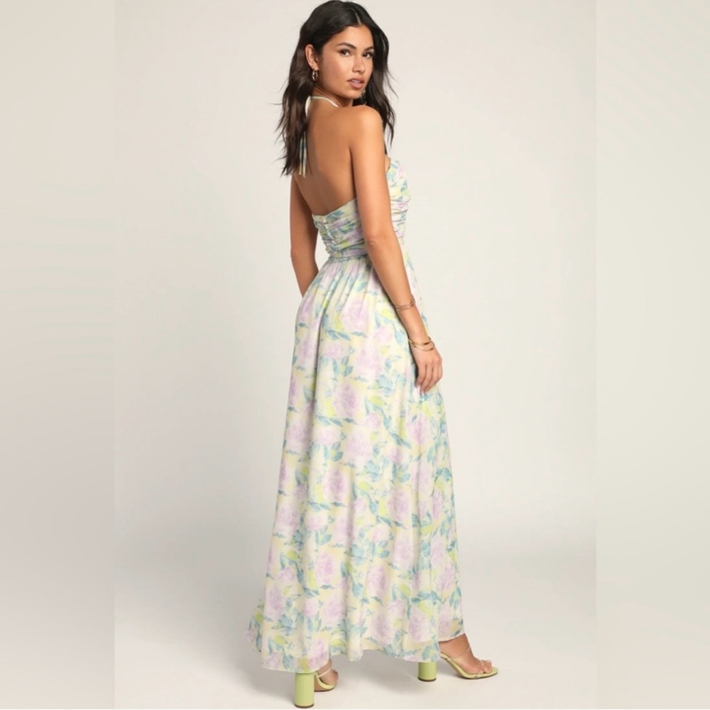Lulu's Pastel Floral Crisscross Maxi Dress in Mint, Lilac, Yellow - Picture 2 of 6